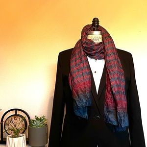 100% Silk Navy & Maroon Geometric Weave Pattern Scarf